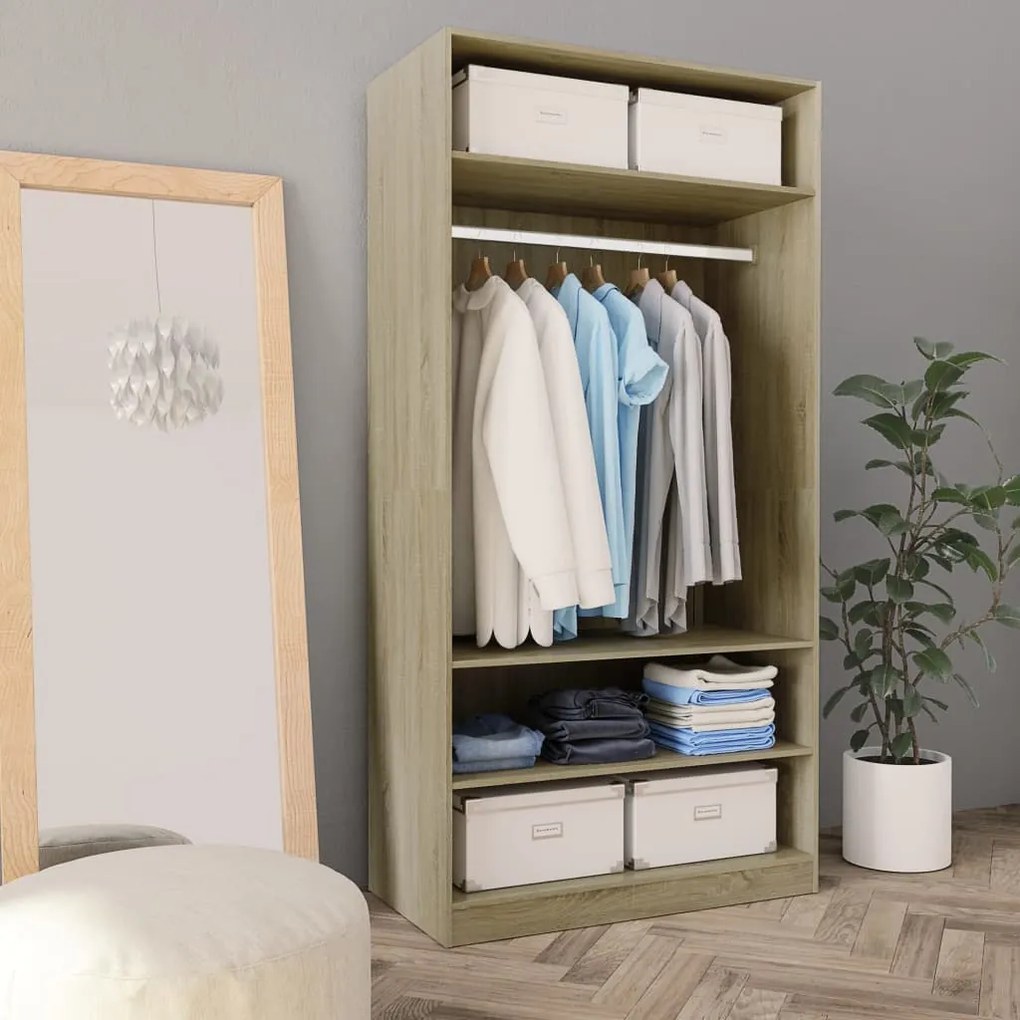 Armadio Rovere Sonoma 100x50x200 Cm İn Legno Multistrato /