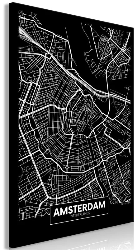 Quadro Dark Map of Amsterdam (1 Part) Vertical  Colore ---, Dimensioni e Misure 40x60