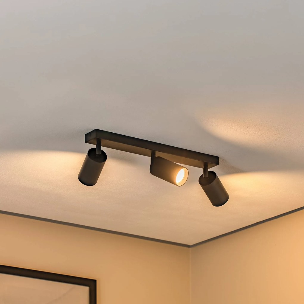 Argon Faretto da soffitto Sado nero acciaio regolabile a 3 luci lungo