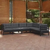 Set Divani da Giardino 6 pz con Cuscini Neri Massello di Pino 3096687