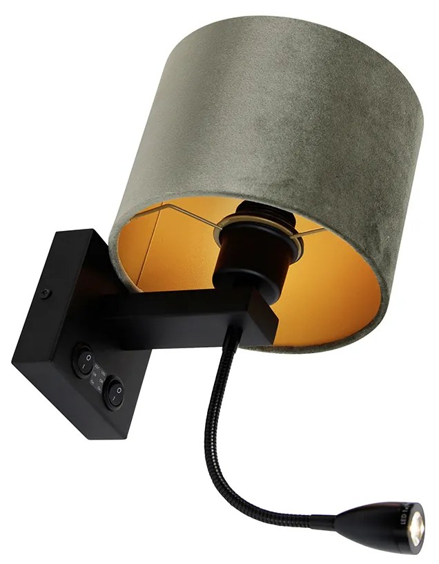 Lampada da parete nera con paralume in velluto verde 18 cm - Brescia