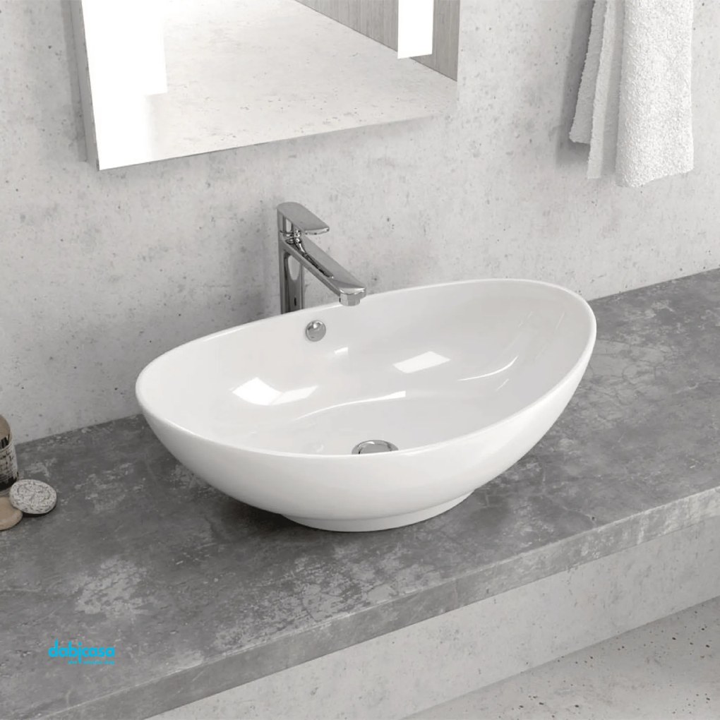 Lavabo D'Appoggio Da 59x39 Cm Bianco Lucido