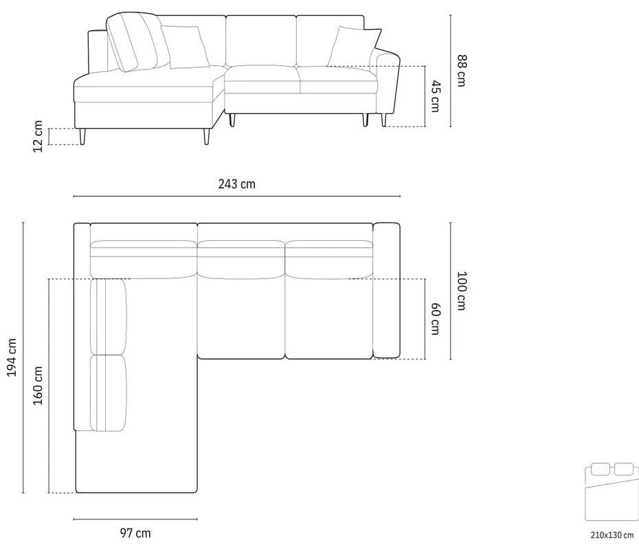 Divano angolare grigio scuro allungabile e con contenitore (con penisola a sinistra/a L) con rivestimento in velluto Kyoto – Cosmopolitan Design