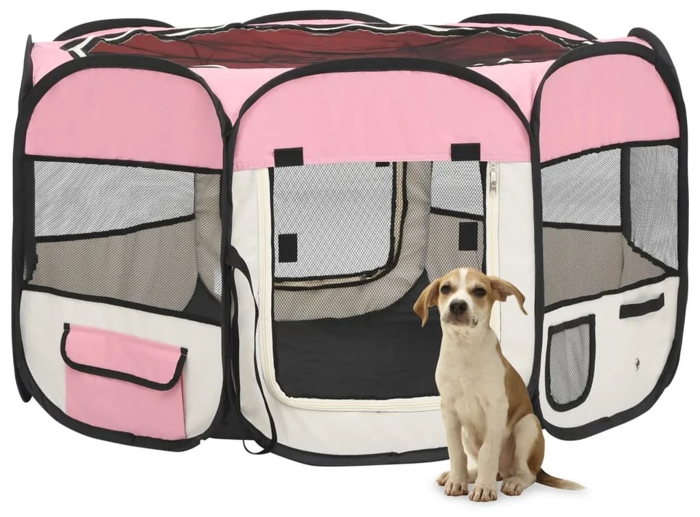 Box per cani pieghevole con borsa trasporto rosa 110x110x58 cm