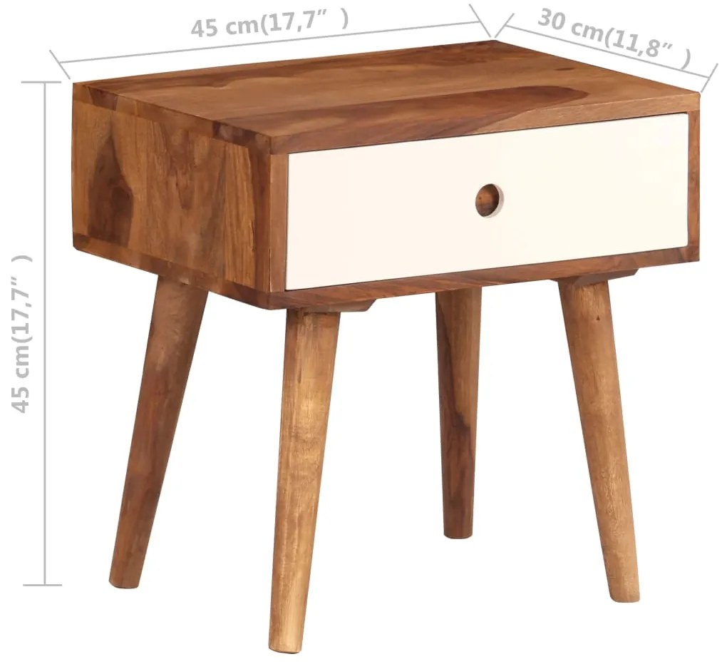 Comodino in Legno Massello di Sheesham 45x30x45 cm