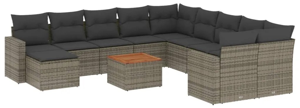 Set divani da giardino 12 pz con cuscini grigio in polyrattan