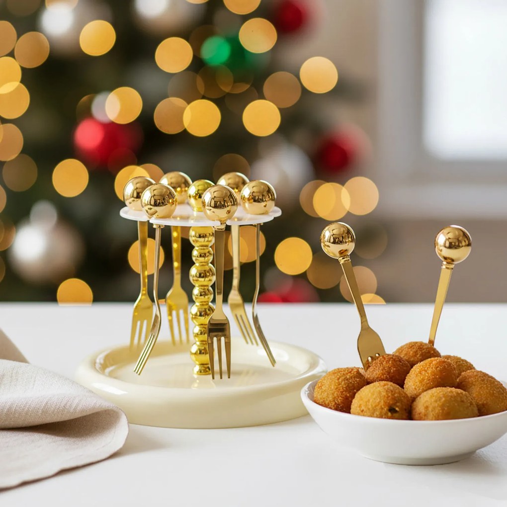 Set 6 forchettine dorate con stand Spiky Party