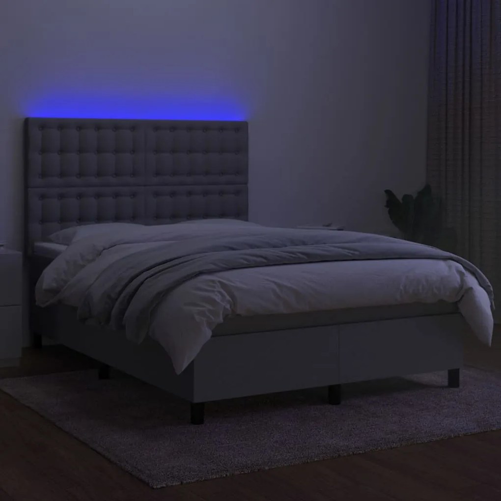 Letto a molle materasso e led grigio chiaro 140x190 cm tessuto