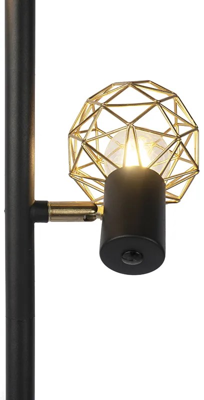 Lampada da terra di design nera con oro 3 luci orientabili - Mesh