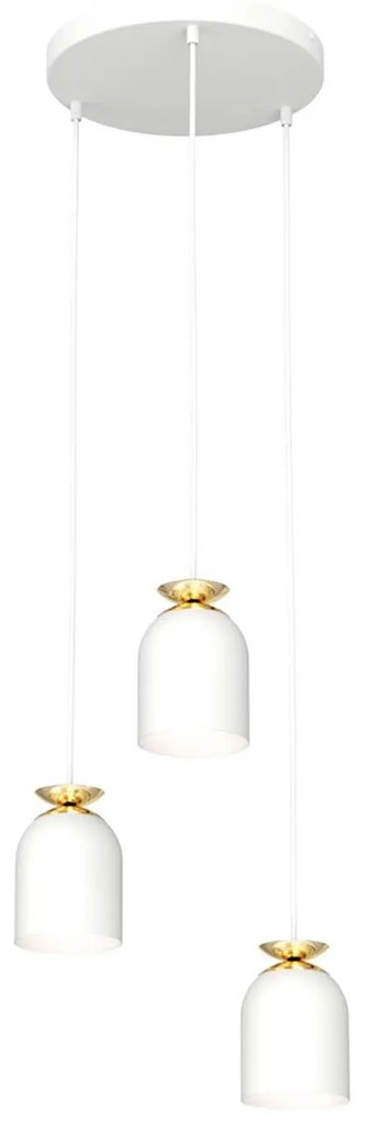 Lampadario Contemporaneo 3 Luci Bastet Base Tonda In Acciaio Bianco E Oro
