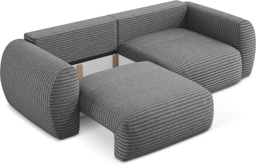 Divano grigio scuro allungabile/con contenitore con rivestimento in velluto a coste 266 cm Kini – Makamii