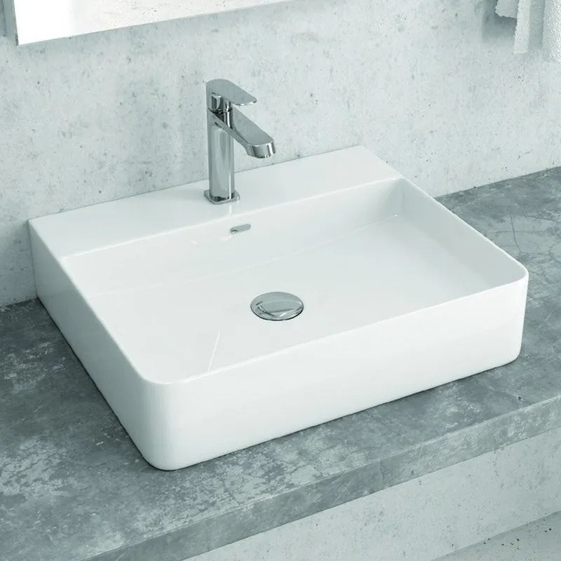 Lavabo bagno da appoggio 50cm ceramica bianco lucido | Litos-0006 - KAMALU