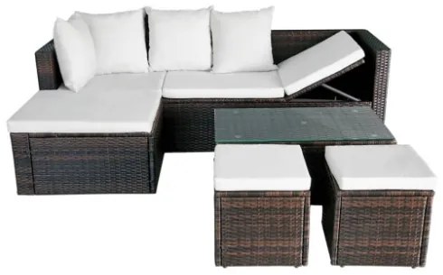 Set Divani da Giardino 4 pz con Cuscini in Polyrattan Marrone