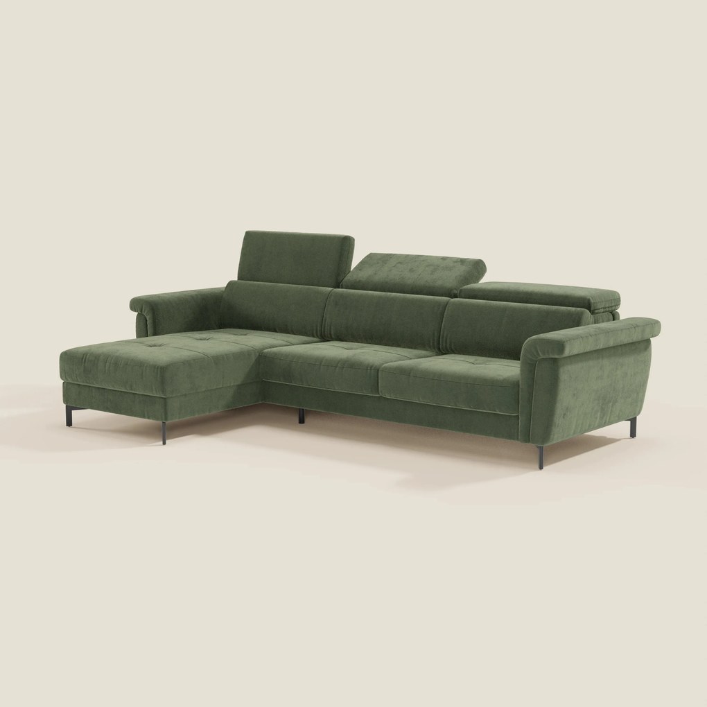 Capri Divano letto angolare con penisola contenitore e poggiatesta reclinabili - elegante tessuto smacchiabile T30
