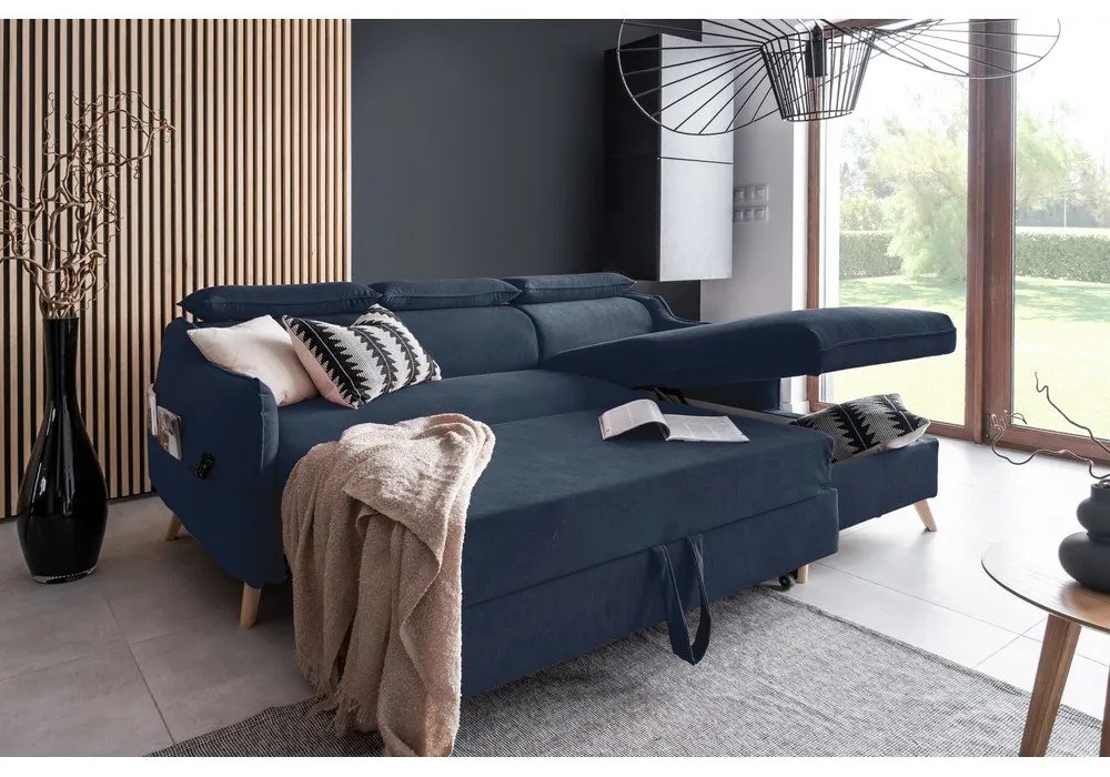 Divano letto angolare in velluto blu scuro (angolo destro) Sweet Harmony - Miuform