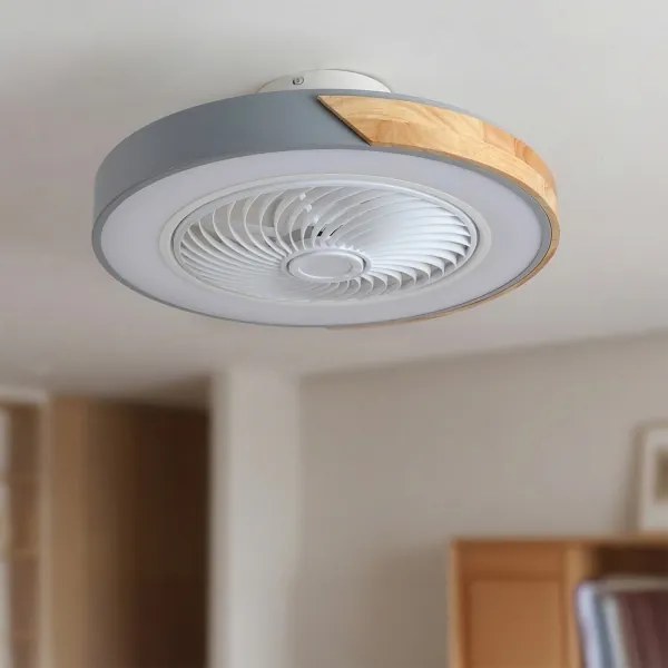 Brilagi - Plafoniera dimmerabile a LED con ventilatore, 38W/230V, 50 cm, grigio/rovere + telecomando
