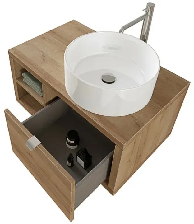 Mobile bagno sospeso 80 cm rovere miele Master lavabo 40 e specchio 80