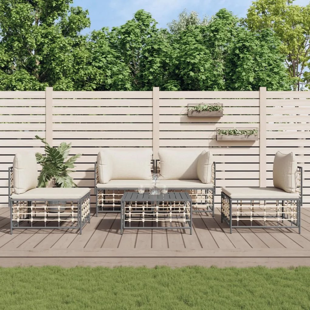 Set divani da giardino 5 pz con cuscini antracite in polyrattan