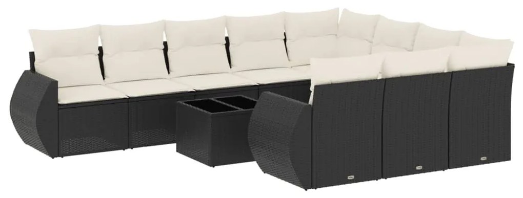 Set divani da giardino 11 pz con cuscini in polyrattan nero