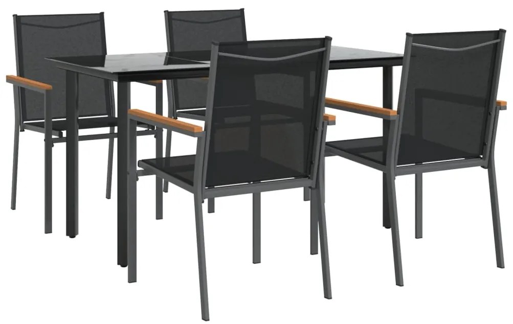 Set da pranzo da giardino 5 pz nero in textilene e acciaio