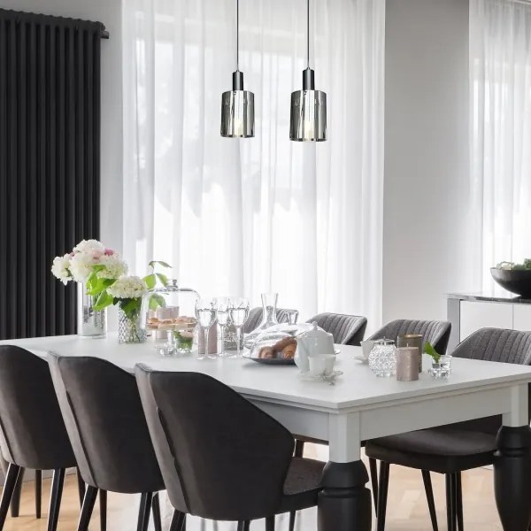 Lampadario a sospensione con filo ARCADIA 1xE27/60W/230V diametro 13 cm nero/fumé