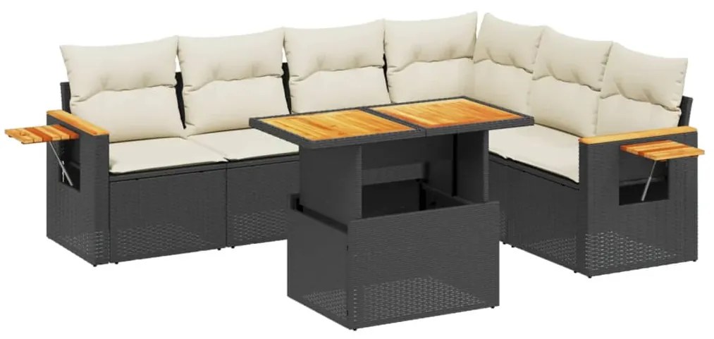 Set divani da giardino con cuscini 7pz nero polyrattan