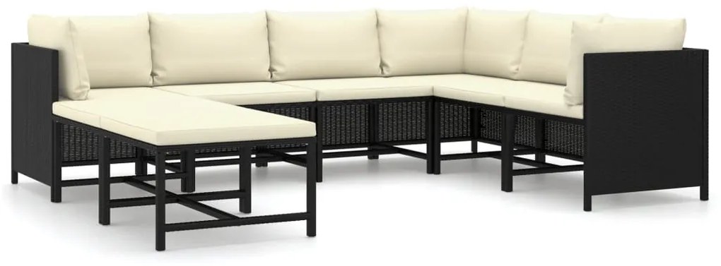 Set Divani da Giardino 8 pz con Cuscini in Polyrattan Nero