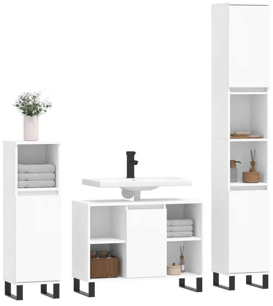 Set mobili da bagno 3 pz bianco in legno multistrato