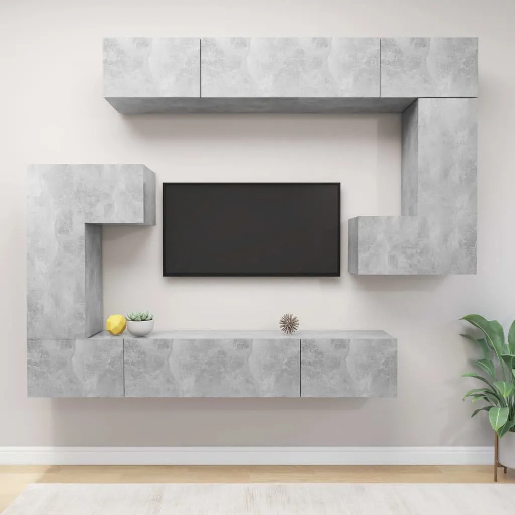 Set Mobili Porta Tv 8pz Grigio Cemento İn Legno Multistrato /