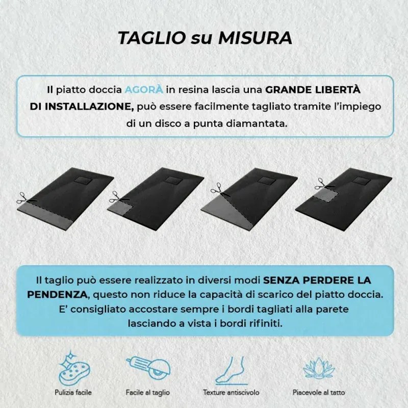 Piatto doccia 70x120 in resina nero effetto pietra riducibile Agorà