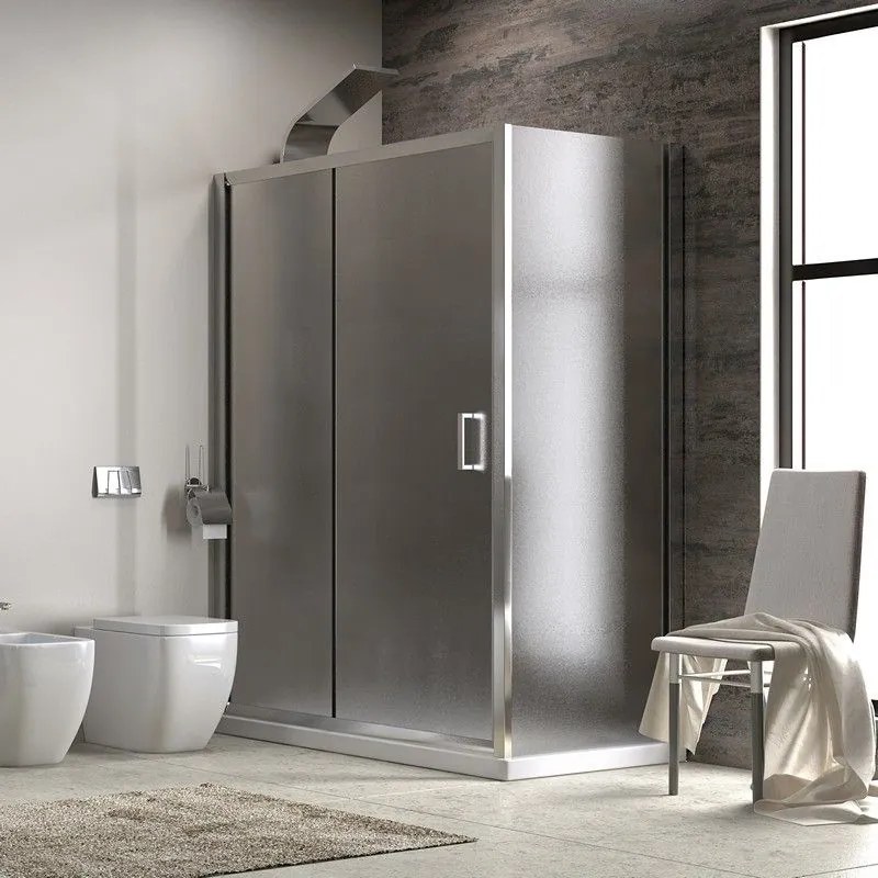 Kamalu - Cabina doccia 150x80 ad angolo laterale fisso 80cm vetro opaco altezza 180cm  K410NS