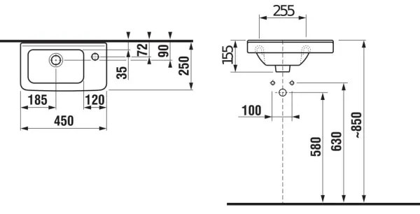 JIKA H8114240001061 - Lavabo sospeso CUBITO 45x25 cm ceramica/bianco