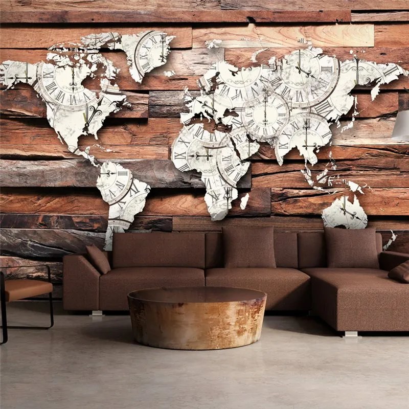 Fotomurale  Map On Wood  Colore Nero, Dimensioni e Misure 200x140