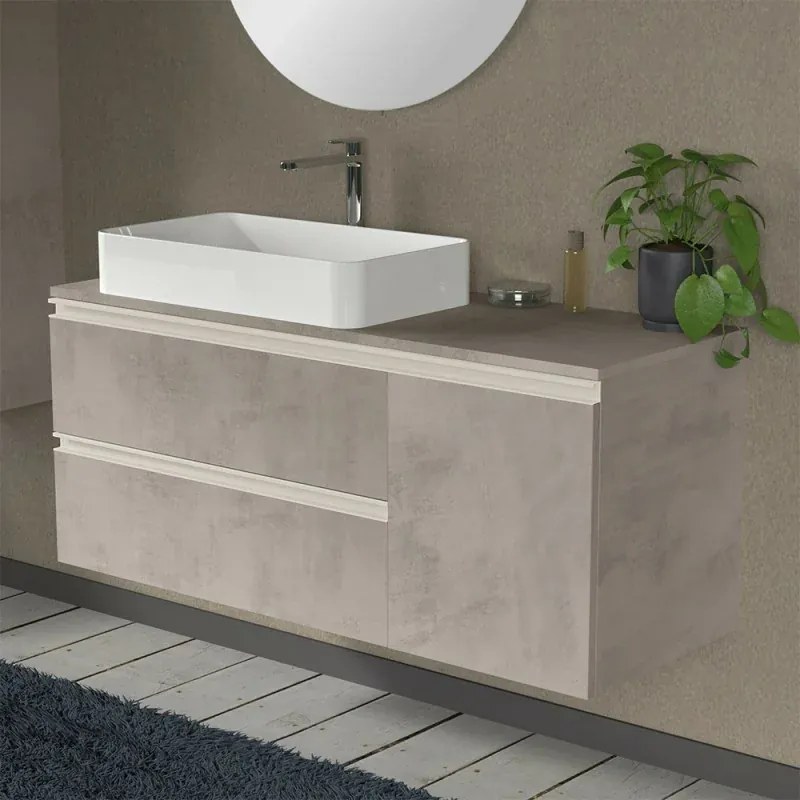 Mobile bagno sospeso 120 cm grigio cemento con anta e cassetti Master