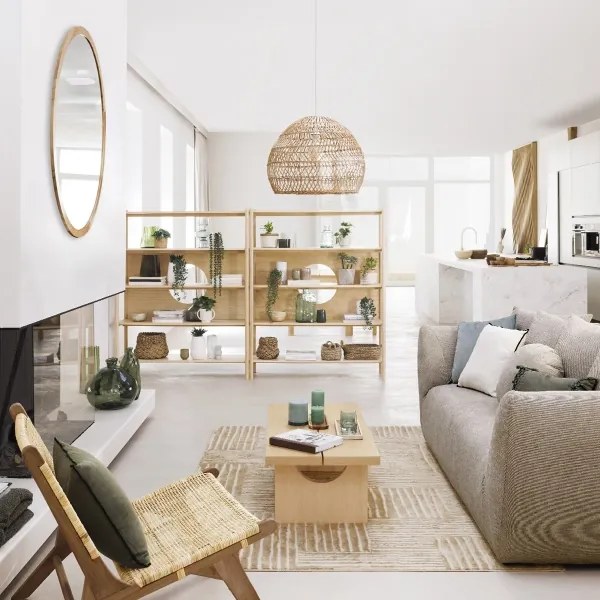 Atmosphera - Specchio da parete ANGELO diametro 110 cm pino