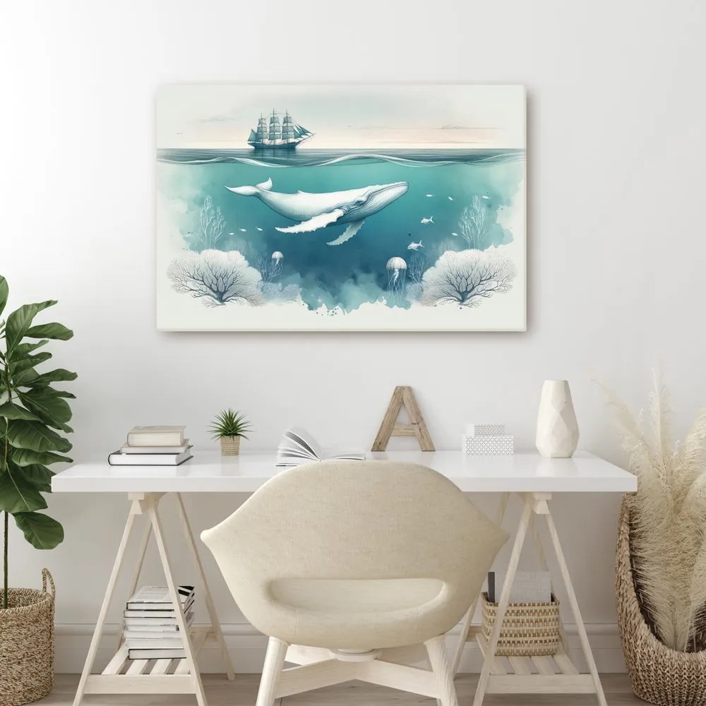 Quadro su tela – Balena e coralli sotto la superficie