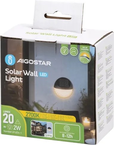 Aigostar - Applique a LED solare LED/2W/1,2V nero 2700K IP44