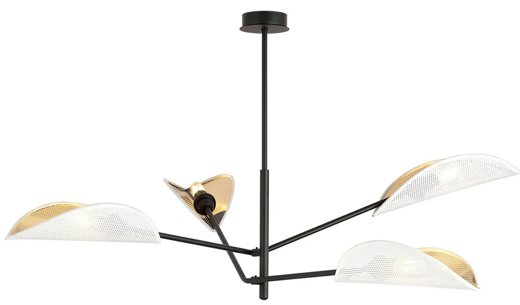 Lampadario 4 Luci Eridano In Acciao Nero E Bianco Oro Con Bracci Mobili