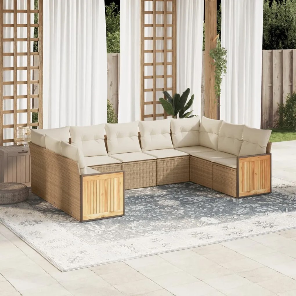 Set divano da giardino 8 pz con cuscini beige in polyrattan