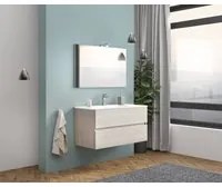 Composizione bagno 2 cassettoni da 100cm rovere grigio, lavabo in ceramica e specchio con lampada led - HDcasa