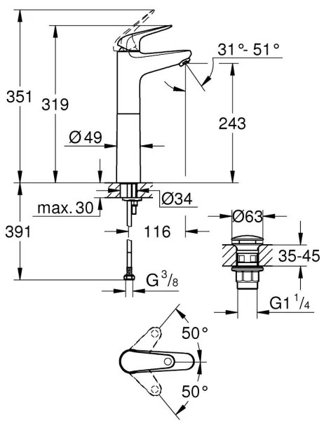 GROHE 24331001 - Miscelatore per lavabo SWIFT 319 mm cromo lucido