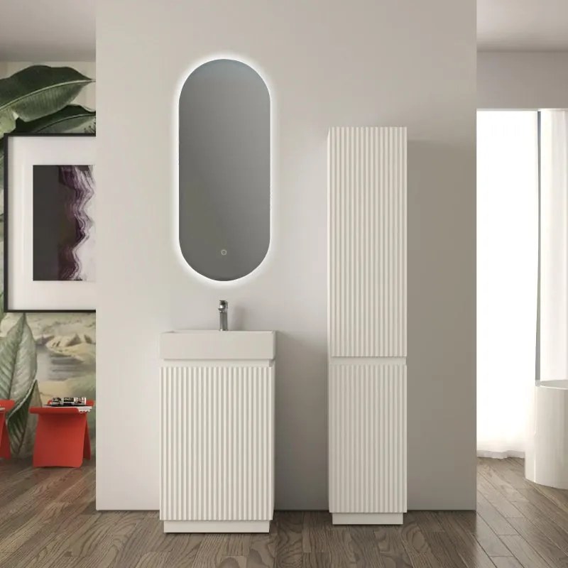 Colonna per mobile bagno Cortina L36 x P30 x H185cm, cannettato, bianco opaco, chiusura ammortizzata.