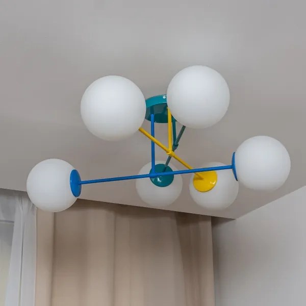 Lampadario a plafone MOON 6xE27/15W/230V turchese/giallo/blu