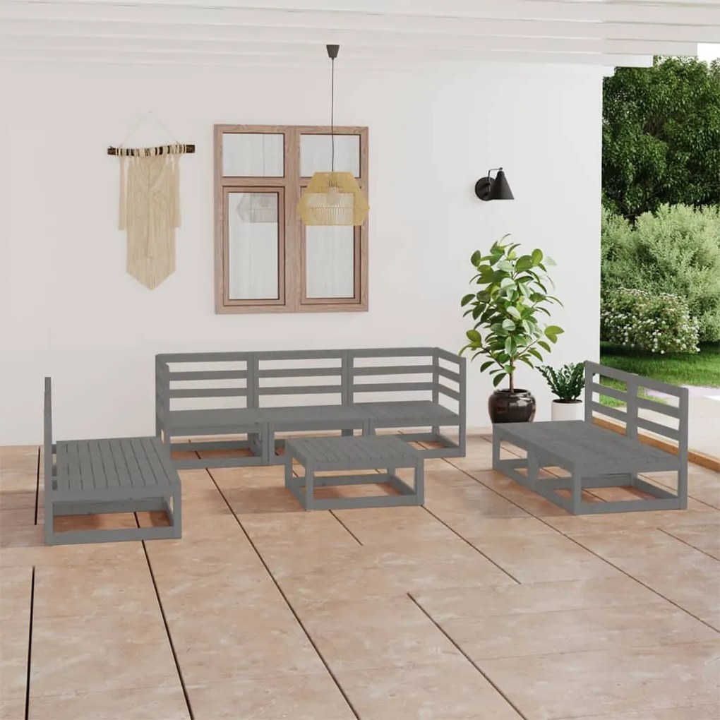 Set divani da giardino 8 pz grigio in legno massello di pino