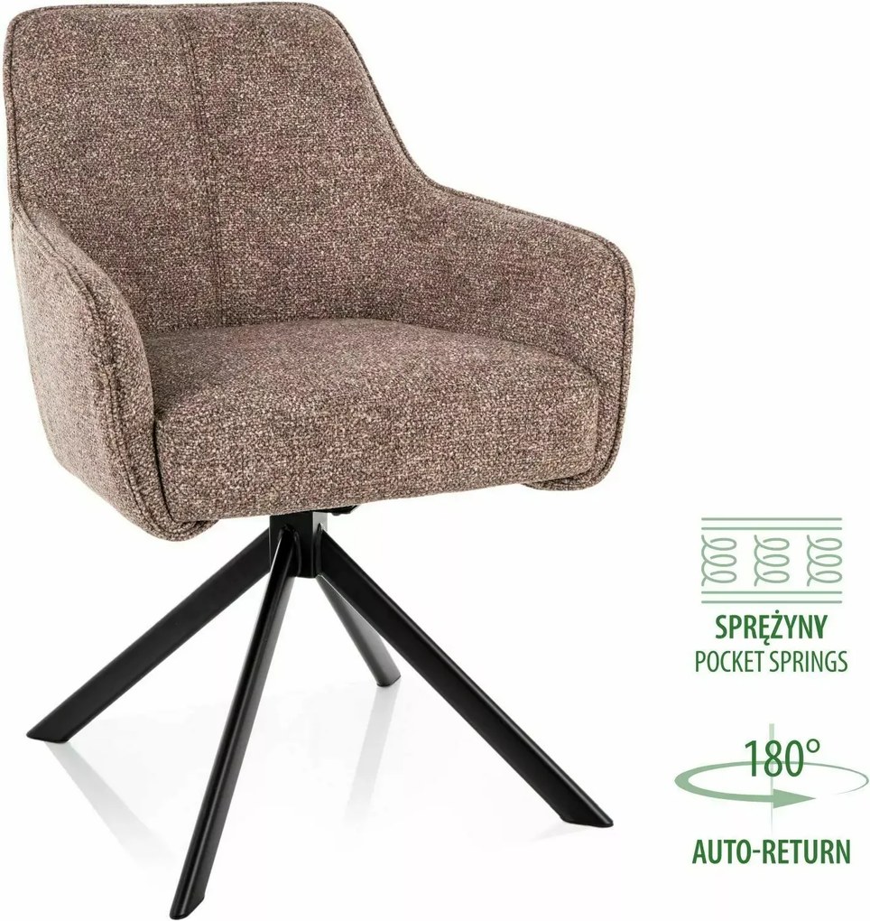 Sedia Notti Leo girevole 180° con Auto-Return in tessuto beige scuro e nero