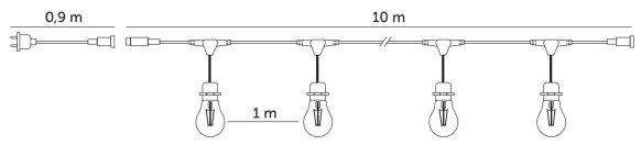 Catena decorativa da esterno LED BAJA ST64 10xE27/1W/230V 10,9m IP44 bianco caldo