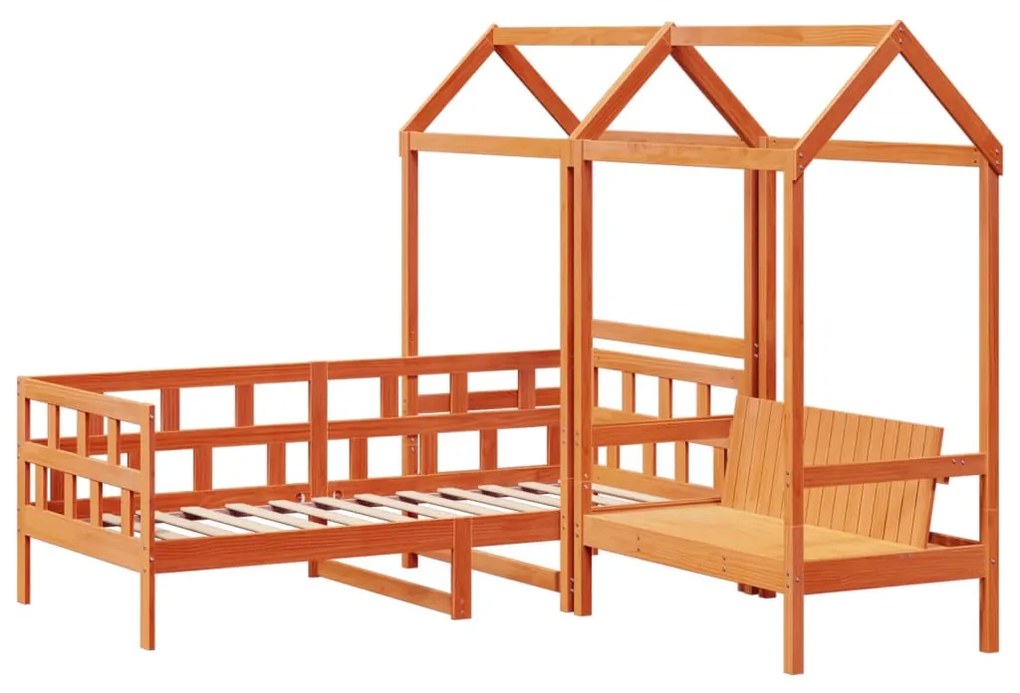 Set dormeuse con tetto marrone cera 90x190 cm massello pino