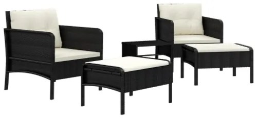 Set Divani da Giardino 5 pz con Cuscini Nero in Polyrattan