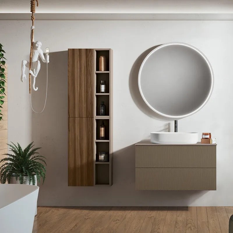 Mobile da bagno sospeso sotto lavabo Opera L 89.5 x H 50 x P 45.5 cm marrone opaco cannettato, 2 cassetti