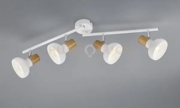 Latika barra 4 spots metallo bianco ed effetto legno l. 71cm attacc...